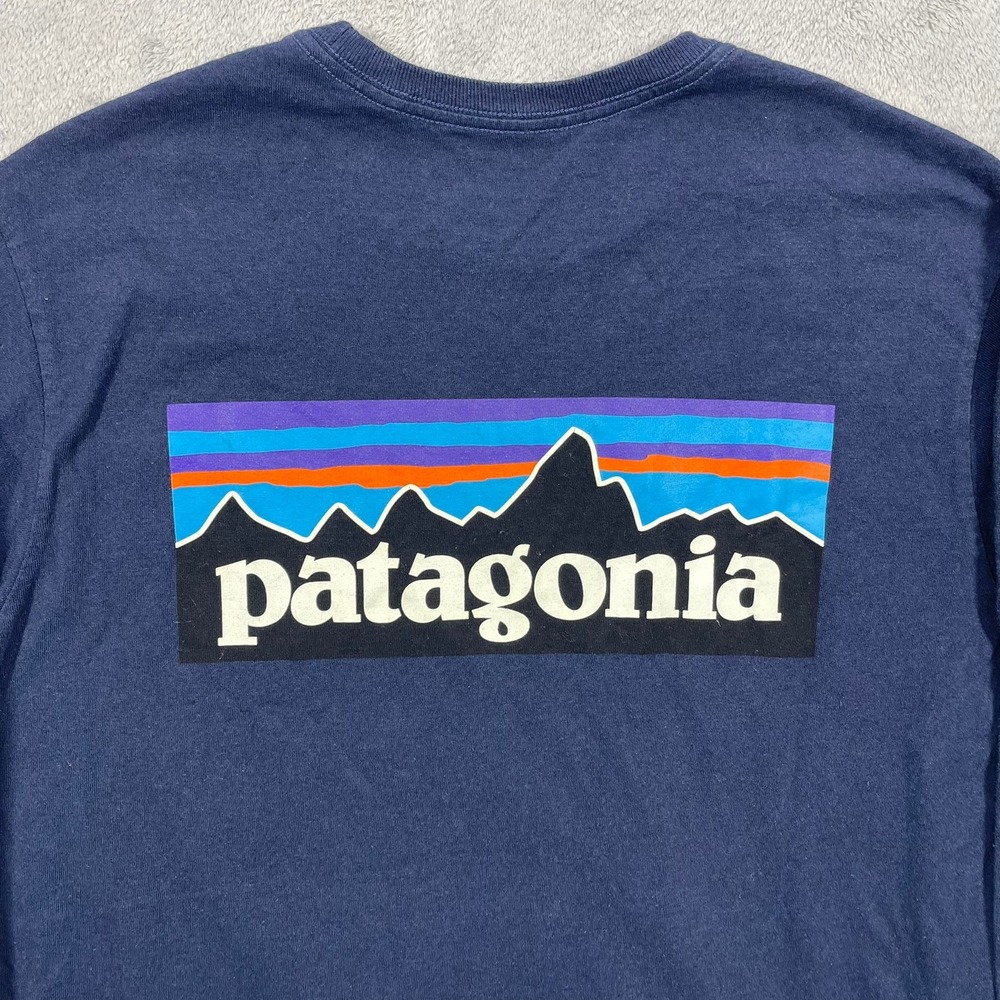 Patagonia Responsibili-Tee Mens Medium Blue Long Sleeve P-6 Logo Graphic T-Shirt - Picture 6 of 6